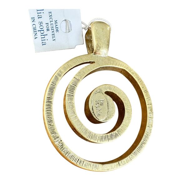 Lia Sophia "OZ" Gray Cut Crystal Stone Matte Gold Tone Round Pendant Slide NWT - Picture 3 of 4